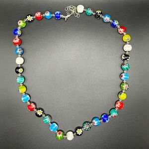 Multicolor Floral Murano Glass Bead Necklace